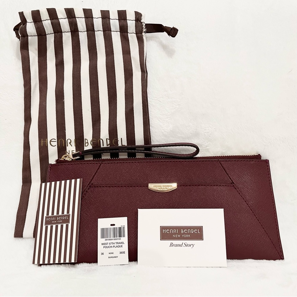 Henri Bendel Burgundy Wristlet/Travel Pouch With Dust Bag & Card NWT